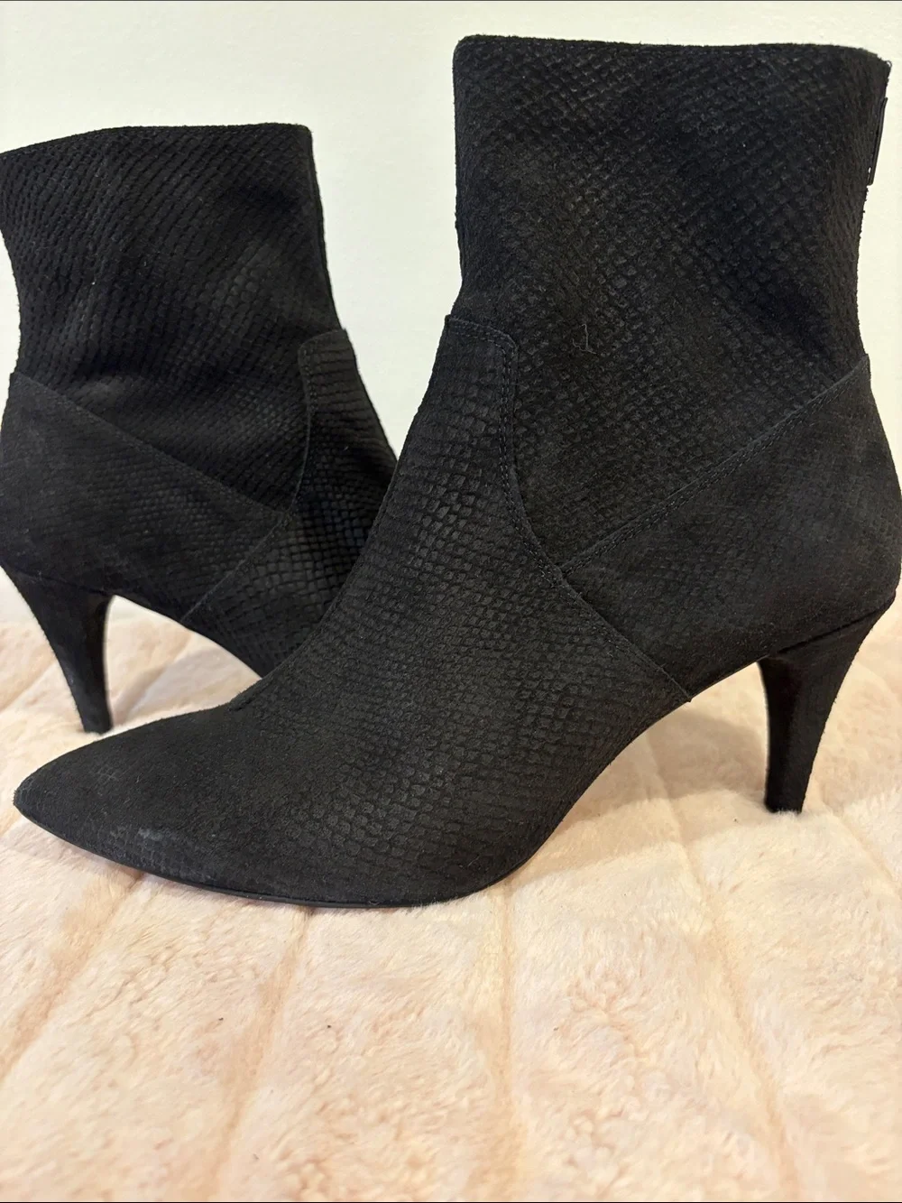Free People Black Pointed Toe Embossed Suede Ankle Boots
